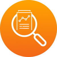 Icon of magnifying glass with a clinical study paper sticking out of the center